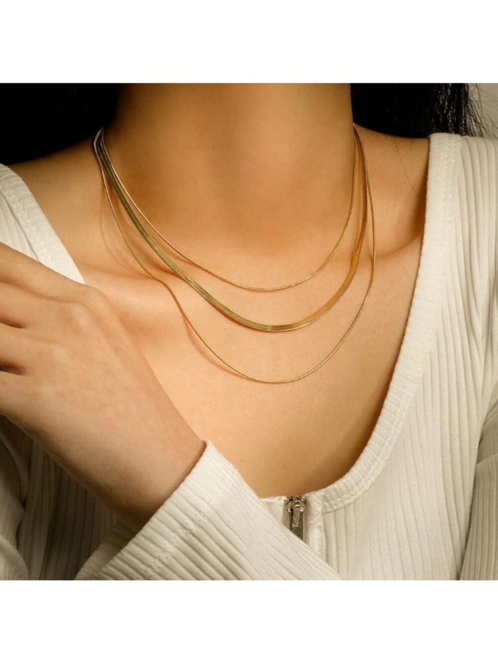 Gold 14k Gold Plated Herrinbone Layered Necklace